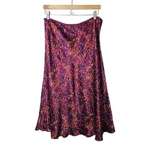 IDEOLOGY 12 Silk Skirt A Line Midi Purple Orange‎ Abstract Print Fairy Hippie